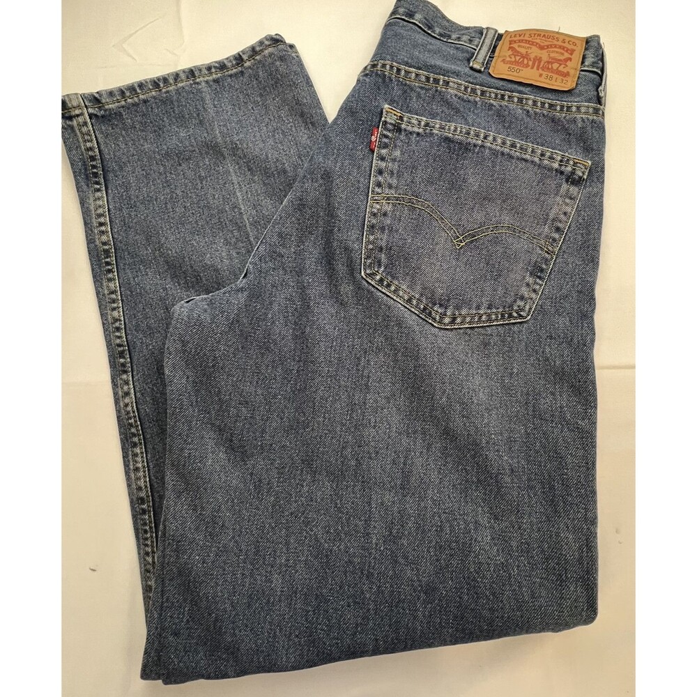 Levis 550 Mens Medium Wash Relaxed Fit Straight Leg Denim Blue Jeans 38x31